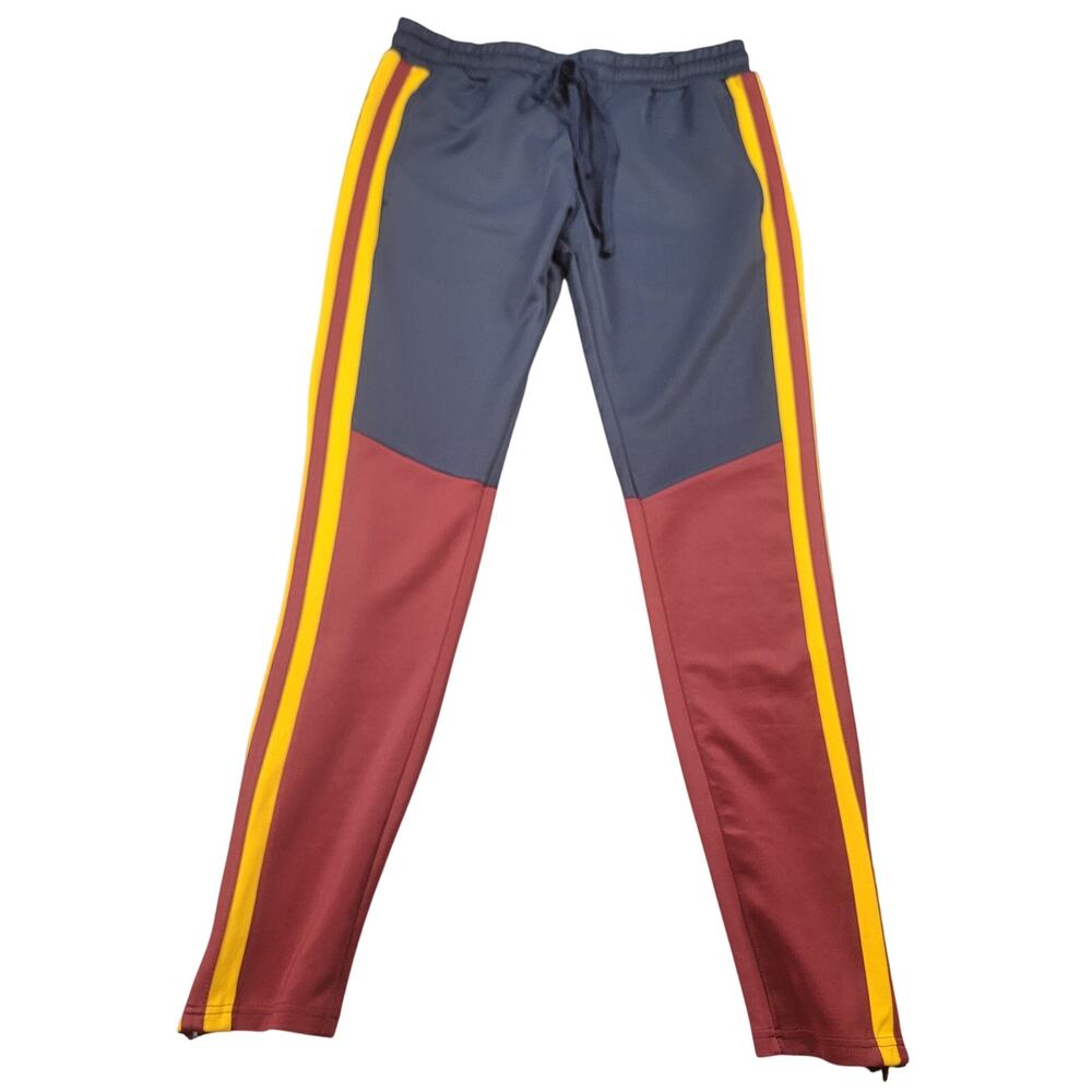 Royal Blue Mens Track Pants Medium Navy Burgundy Yellow Side Stripe NWT